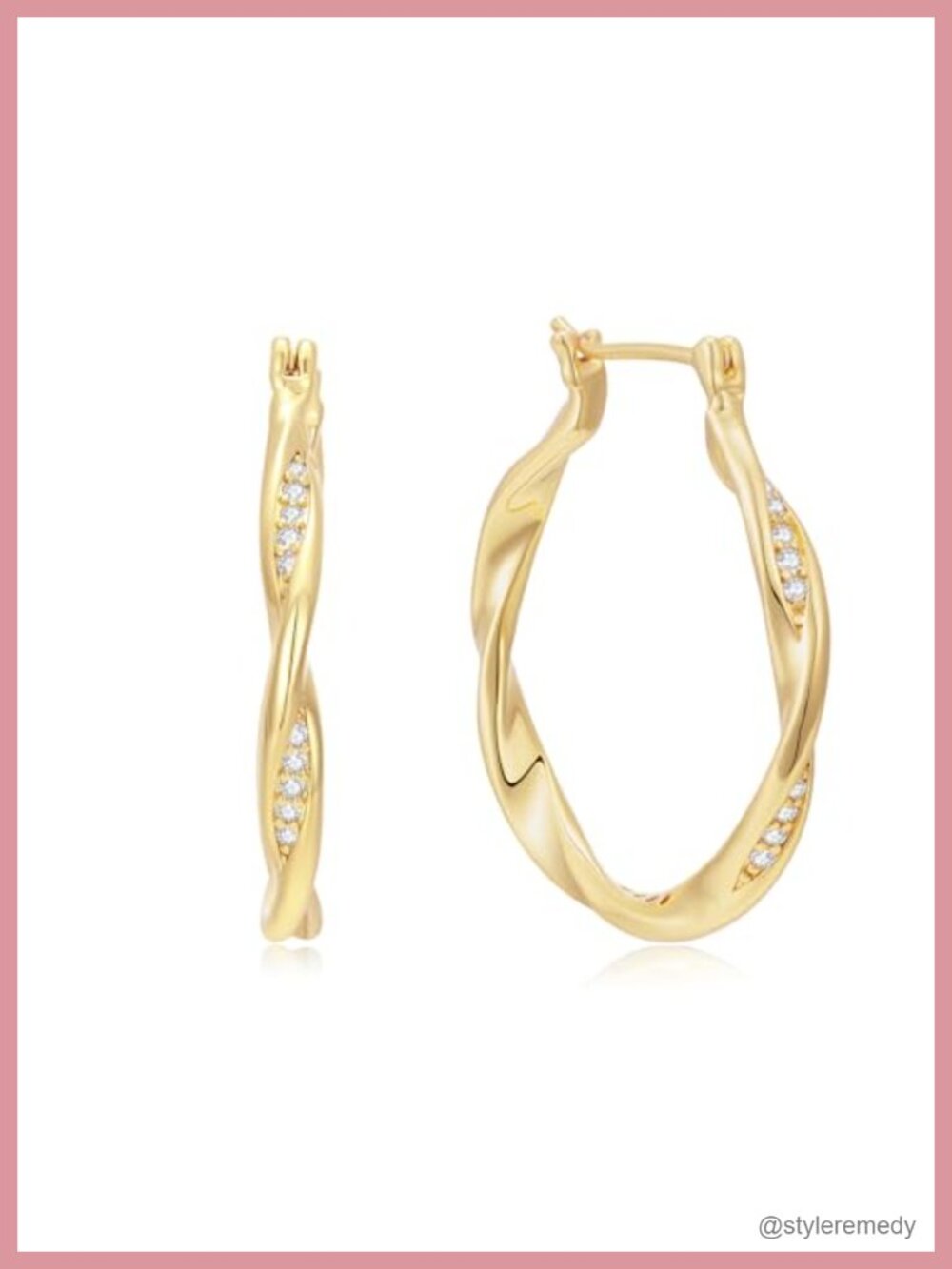 14K Gold Plated Twisted Wave Hoop Earrings Cubic Zirconia